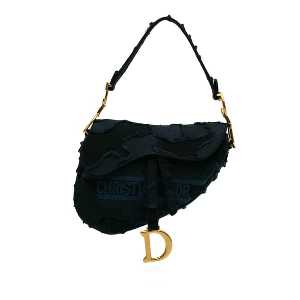Pre-owned Dior Canvas Embroidered Camouflage Saddle Bag Blue