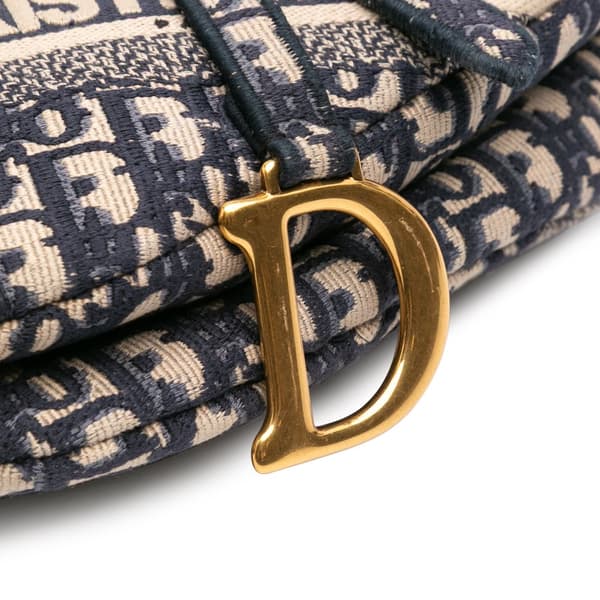 Pre-owned Dior Oblique Embroidered Canvas Saddle Bag Blue