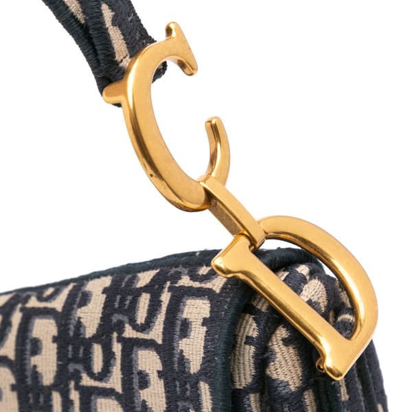 Pre-owned Dior Oblique Embroidered Canvas Saddle Bag Blue