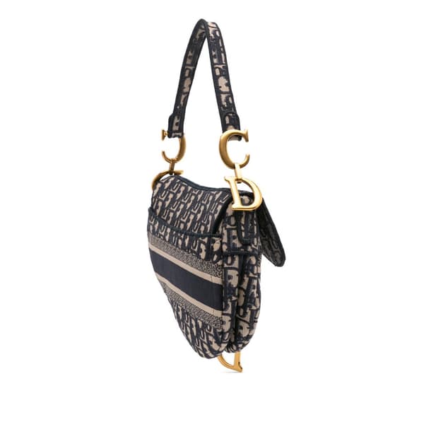 Pre-owned Dior Oblique Embroidered Canvas Saddle Bag Blue
