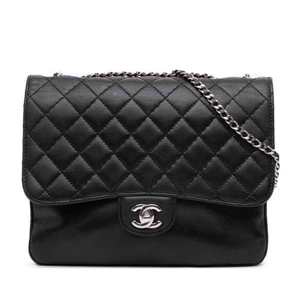 Pre-owned Chanel Medium Quilted Lambskin Clams Pocket Accordion Flap Black