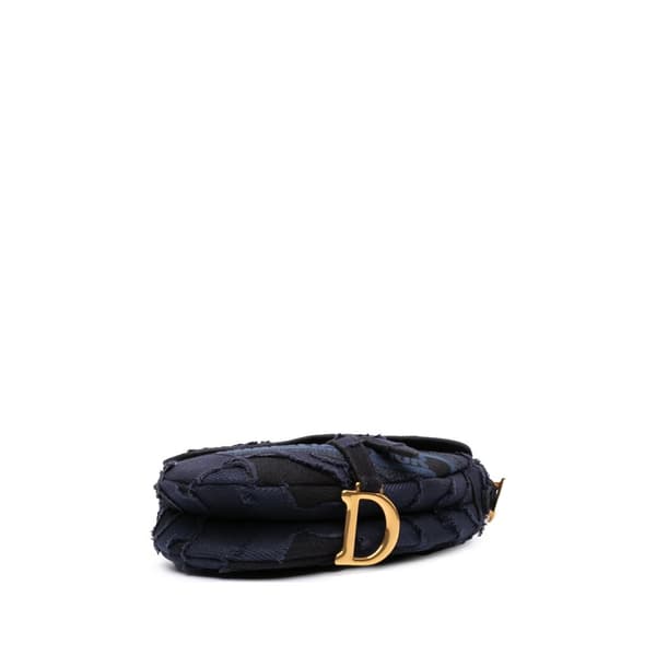 Pre-owned Dior Canvas Embroidered Camouflage Saddle Bag Blue