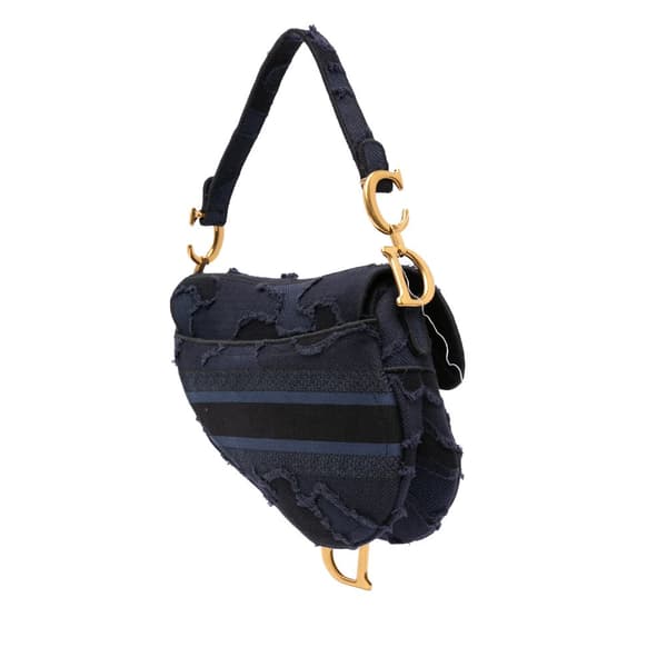 Pre-owned Dior Canvas Embroidered Camouflage Saddle Bag Blue