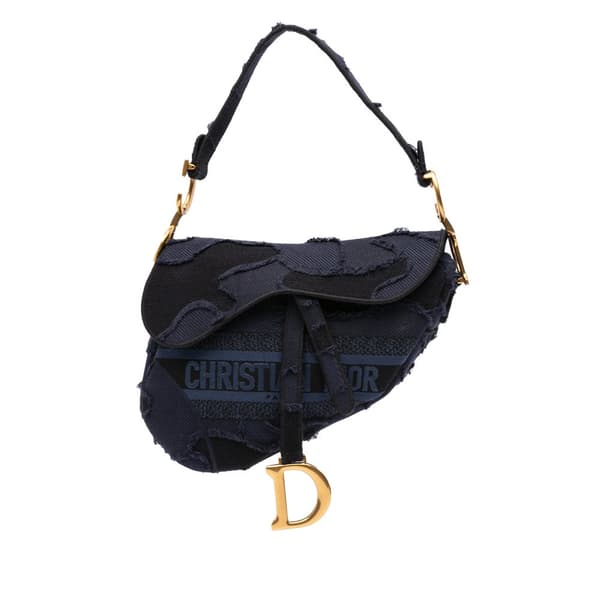 Pre-owned Dior Canvas Embroidered Camouflage Saddle Bag Blue