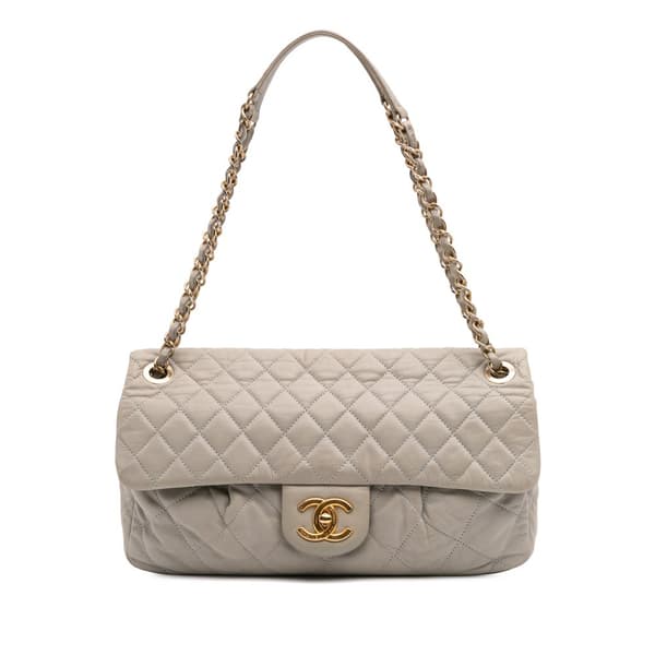 Pre-owned Chanel Large Quilted Iridescent Calfskin Coco Pleats Flap Brown