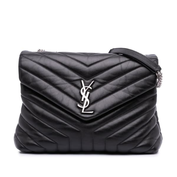 Pre-owned Saint Laurent Medium Matelasse Leather LouLou Shoulder Bag Black