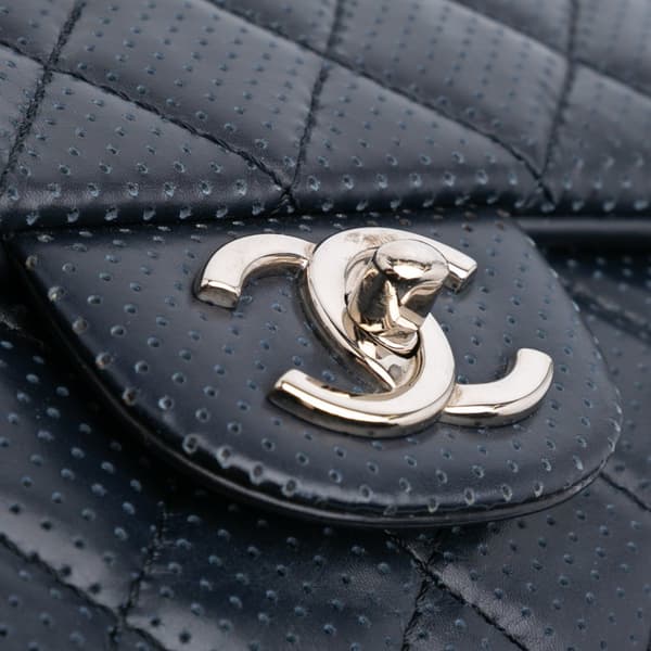 Pre-owned Chanel Jumbo Perforated Lambskin Single Flap Blue