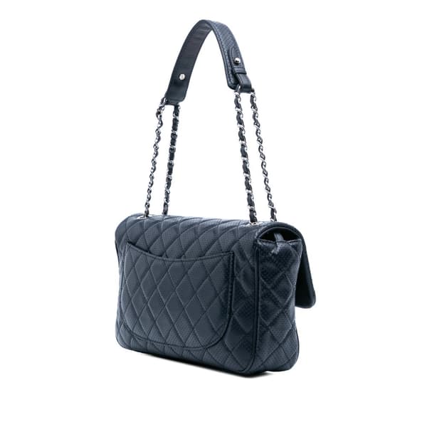 Pre-owned Chanel Jumbo Perforated Lambskin Single Flap Blue