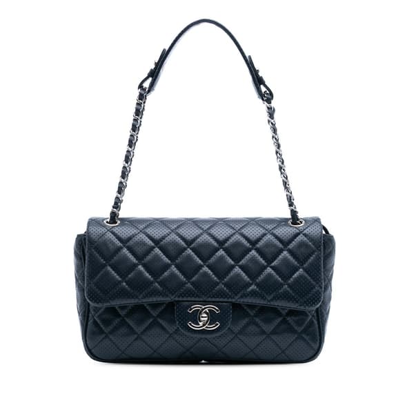 Pre-owned Chanel Jumbo Perforated Lambskin Single Flap Blue