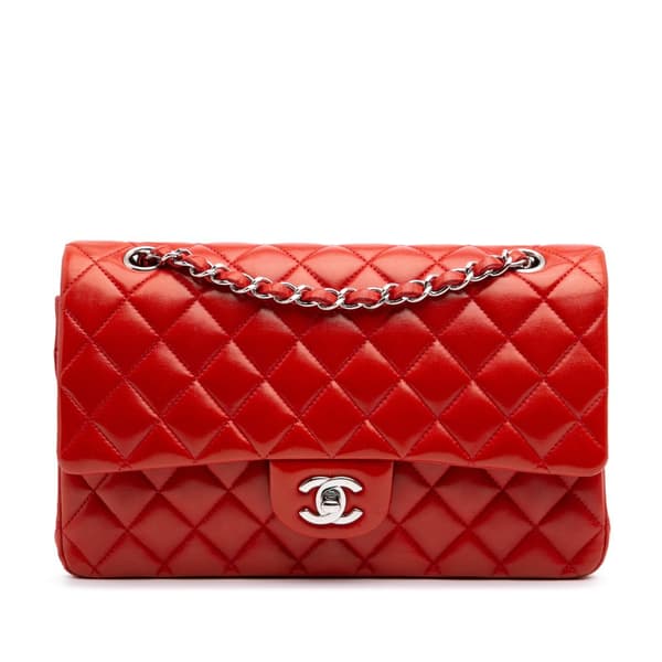 Pre-owned Chanel Medium Classic Lambskin Double Flap Red