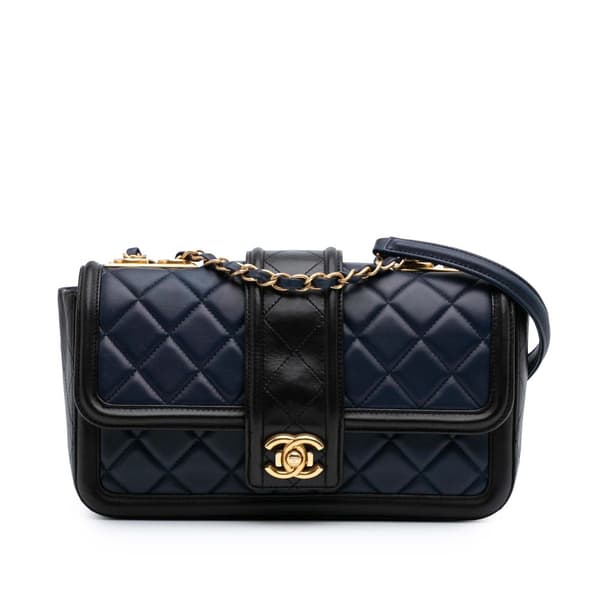 Pre-owned Chanel Medium Bicolor Quilted Lambskin Elegant CC Flap Blue