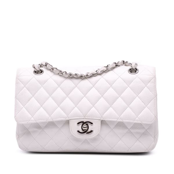 Pre-owned Chanel Medium Classic Caviar Double Flap White