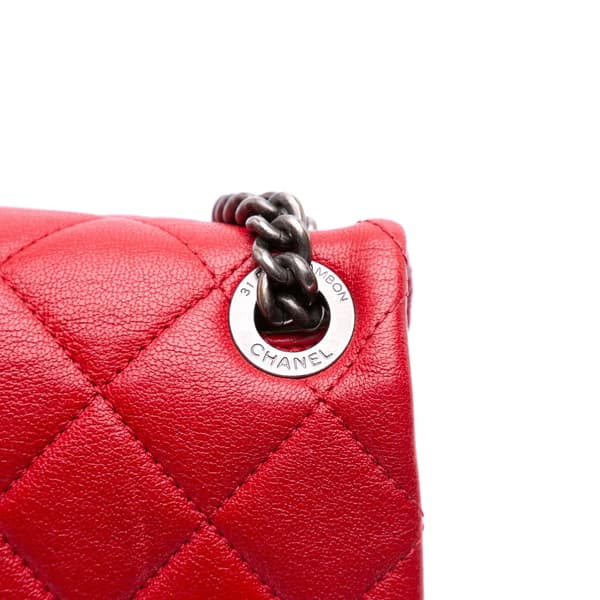 Pre-owned Chanel Large Quilted Shiny Lambskin Burgundy Rocks Flap Red