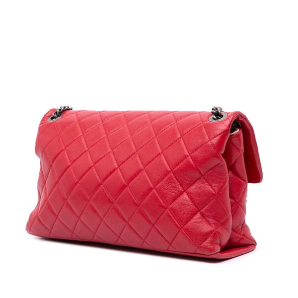 Pre-owned Chanel Large Quilted Shiny Lambskin Burgundy Rocks Flap Red