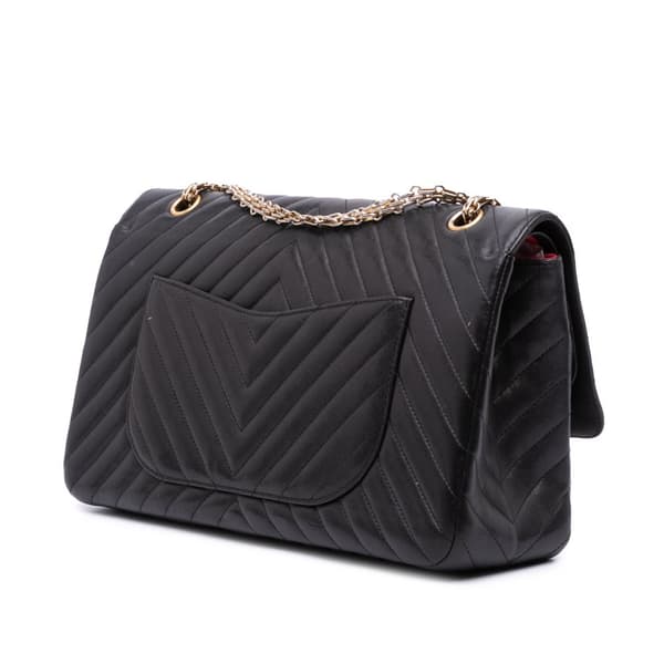 Pre-owned Chanel Reissue 2.55 Chevron Sheepskin Double Flap 227 Black