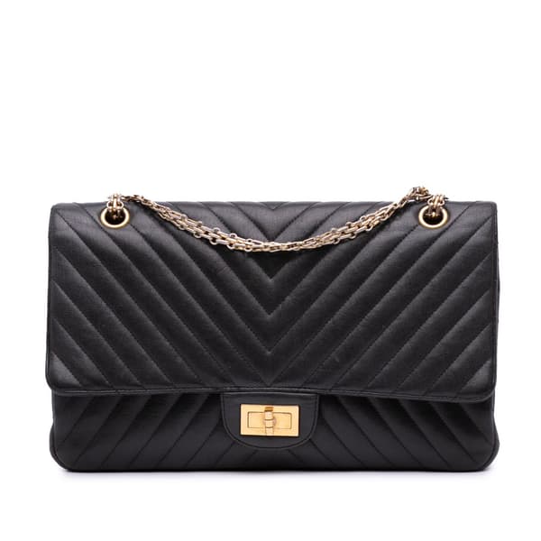 Pre-owned Chanel Reissue 2.55 Chevron Sheepskin Double Flap 227 Black