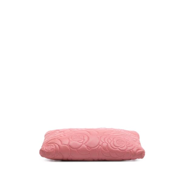 Pre-owned Chanel Embossed Lambskin Camellia Chain Pochette Pink