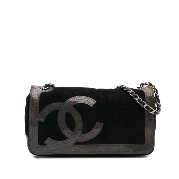 Pre-owned Chanel Terry Cloth CC Sport Line Shoulder Bag Black