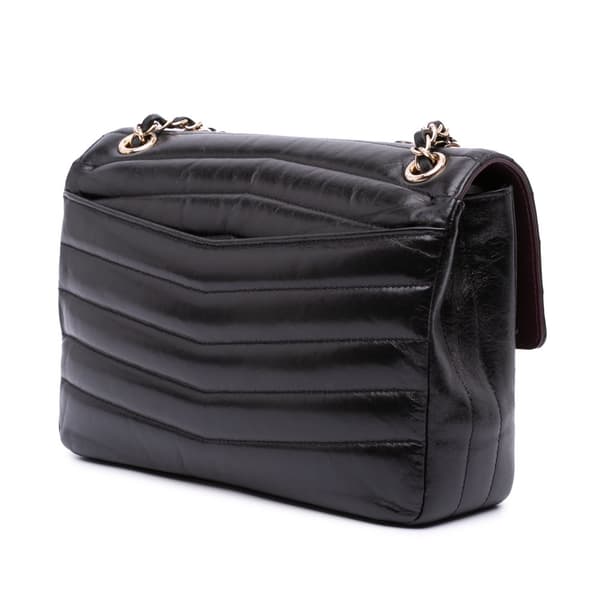 Pre-owned Chanel Chevron Shiny Lambskin Miroir Flap Black