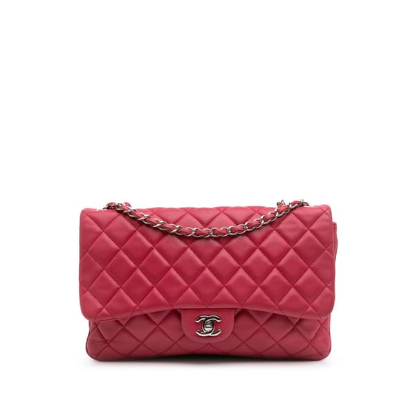 Pre-owned Chanel Jumbo Quilted Lambskin 3 Accordion Flap Pink