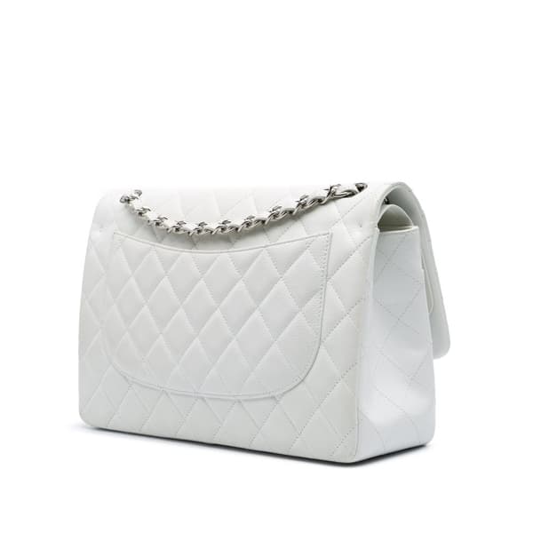 Pre-owned Chanel Jumbo Classic Caviar Double Flap White
