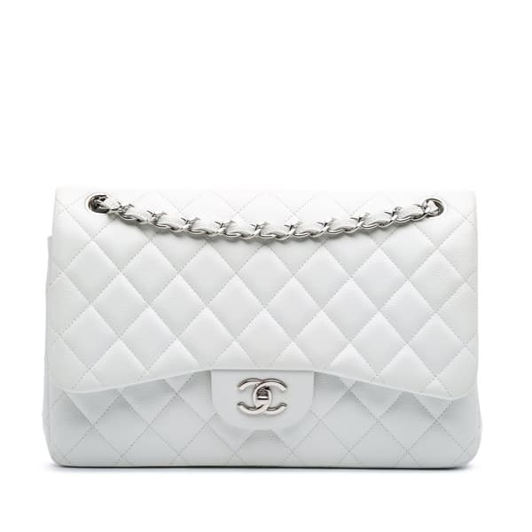 Pre-owned Chanel Jumbo Classic Caviar Double Flap White