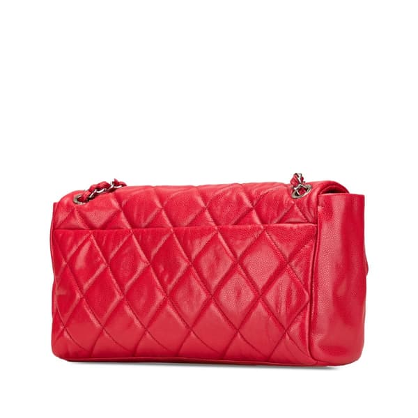 Pre-owned Chanel Medium Glazed Caviar Nature Flap Red