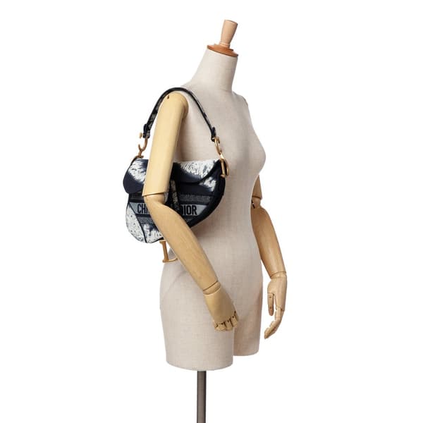Pre-owned Dior Canvas Embroidered Tie Dye Saddle Bag Black