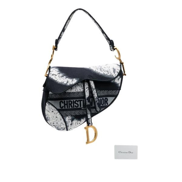 Pre-owned Dior Canvas Embroidered Tie Dye Saddle Bag Black