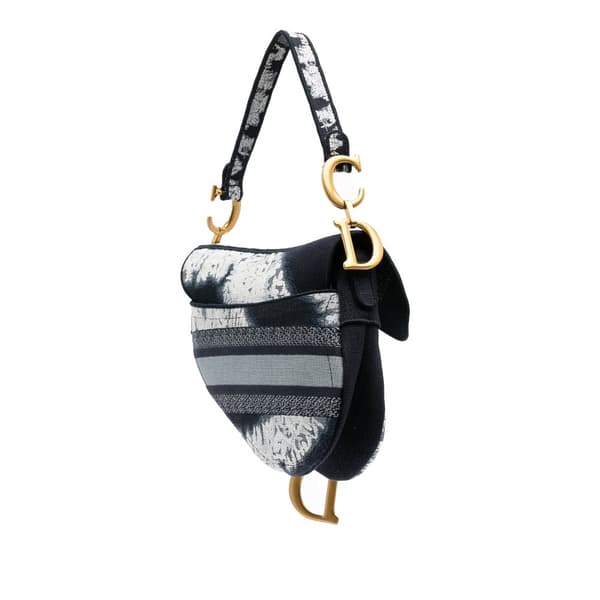 Pre-owned Dior Canvas Embroidered Tie Dye Saddle Bag Black