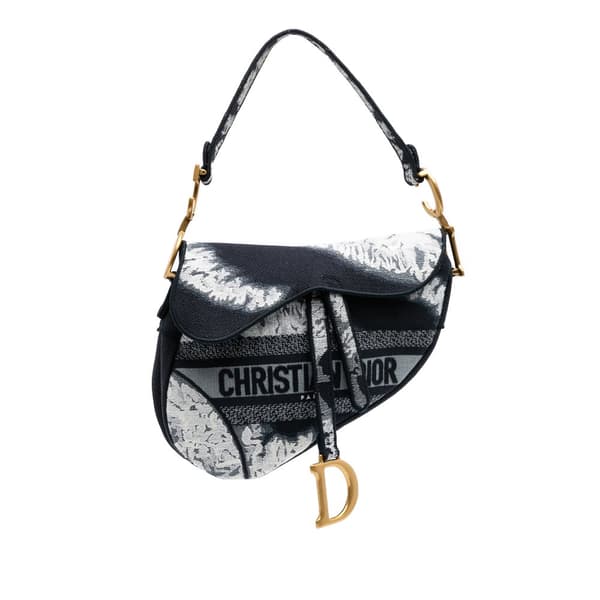 Pre-owned Dior Canvas Embroidered Tie Dye Saddle Bag Black