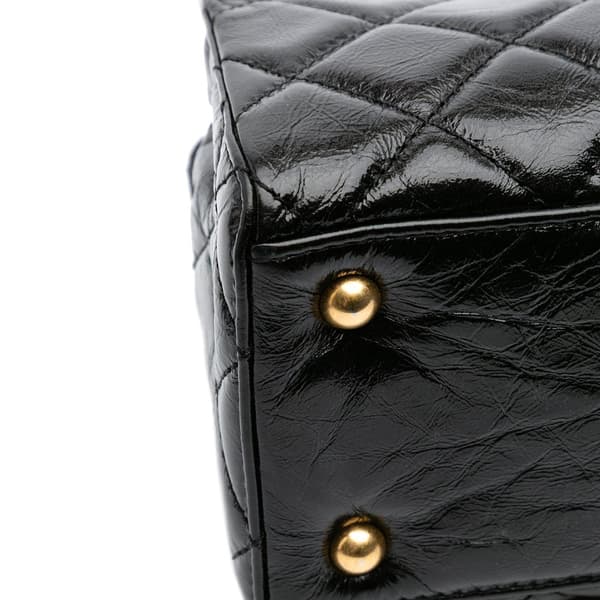 Pre-owned Chanel Reissue 2.55 Glazed Crackled Calfskin Shopping Bag Black