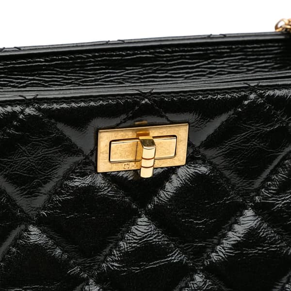 Pre-owned Chanel Reissue 2.55 Glazed Crackled Calfskin Shopping Bag Black