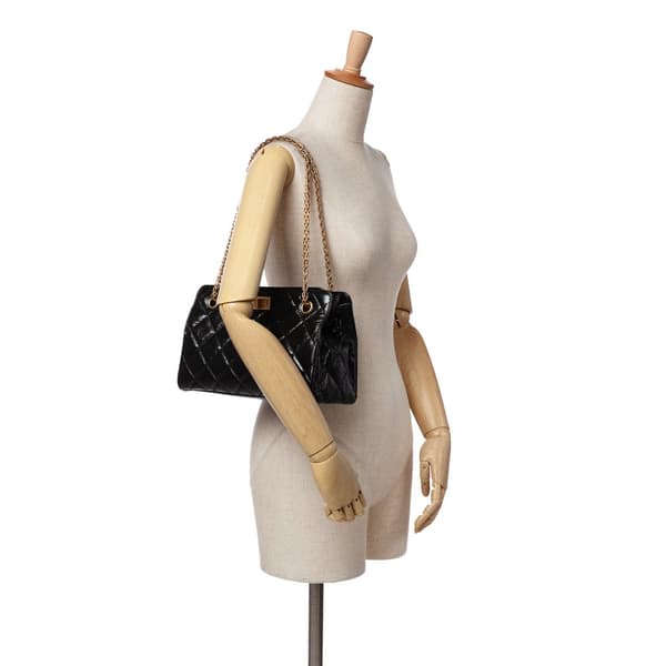Pre-owned Chanel Reissue 2.55 Glazed Crackled Calfskin Shopping Bag Black