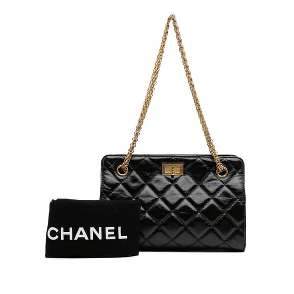 Pre-owned Chanel Reissue 2.55 Glazed Crackled Calfskin Shopping Bag Black