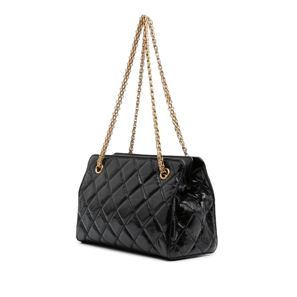 Pre-owned Chanel Reissue 2.55 Glazed Crackled Calfskin Shopping Bag Black