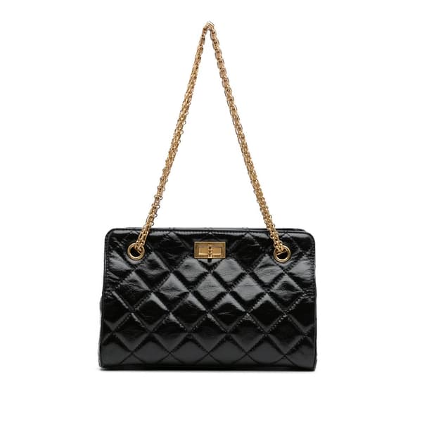 Pre-owned Chanel Reissue 2.55 Glazed Crackled Calfskin Shopping Bag Black