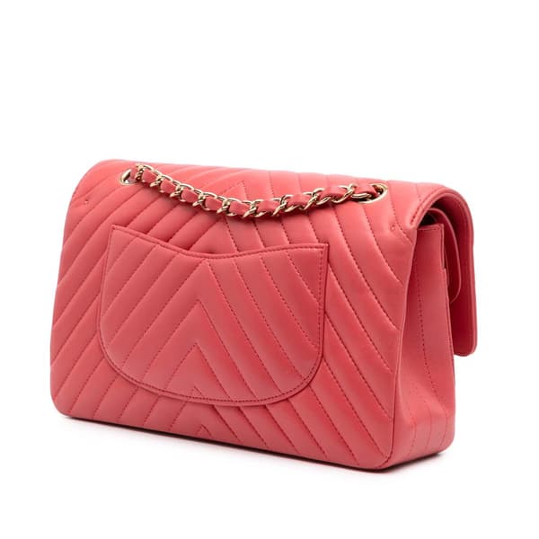 Pre-owned Chanel Medium Classic Chevron Lambskin Double Flap Pink