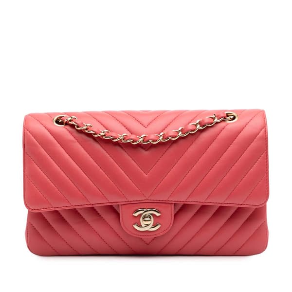 Pre-owned Chanel Medium Classic Chevron Lambskin Double Flap Pink