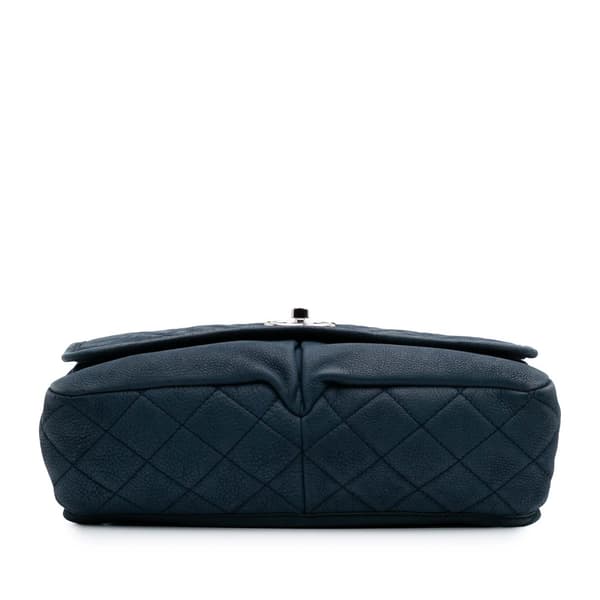 Pre-owned Chanel Large Quilted Nubuck Natural Beauty Split Pocket Flap Blue