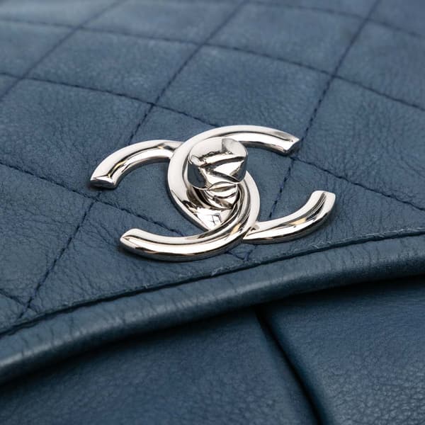 Pre-owned Chanel Large Quilted Nubuck Natural Beauty Split Pocket Flap Blue