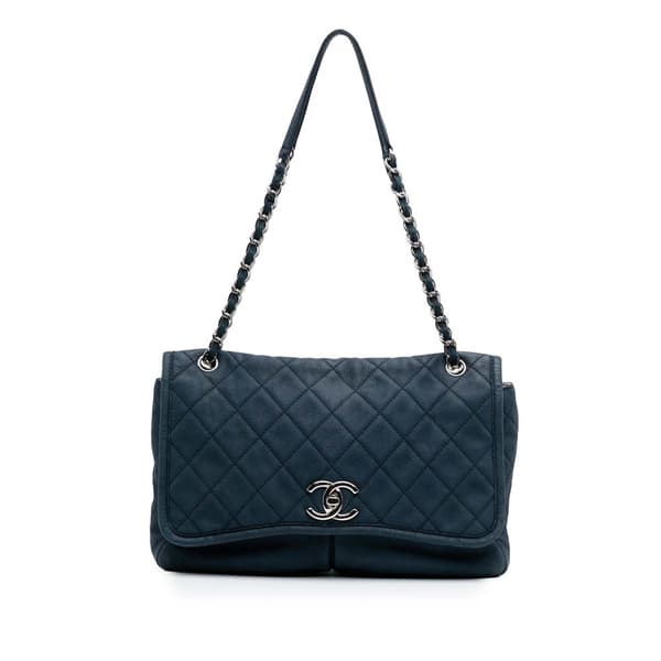 Pre-owned Chanel Large Quilted Nubuck Natural Beauty Split Pocket Flap Blue