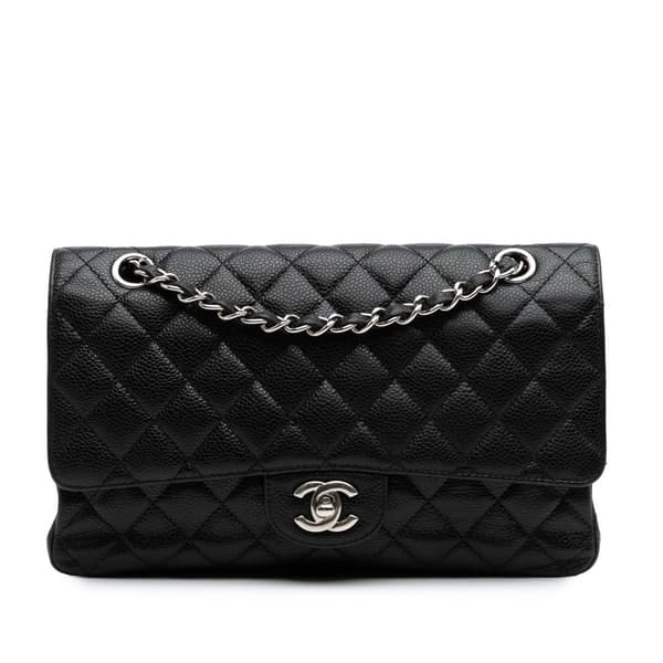 Pre-owned Chanel Medium Classic Caviar Double Flap Black