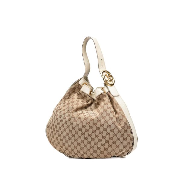 Pre-owned Gucci GG Canvas Interlocking Icon Drawstring Hobo Brown