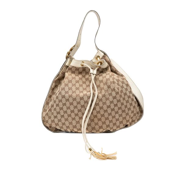 Pre-owned Gucci GG Canvas Interlocking Icon Drawstring Hobo Brown