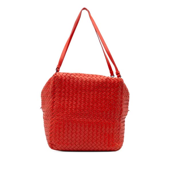 Pre-owned Bottega Veneta Nappa Intrecciato Cube Shoulder Bag Red