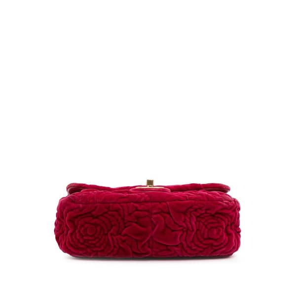 Pre-owned Chanel Mini Velvet Camellia Flap Red
