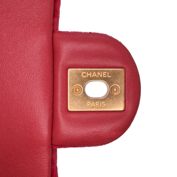 Pre-owned Chanel Mini Velvet Camellia Flap Red