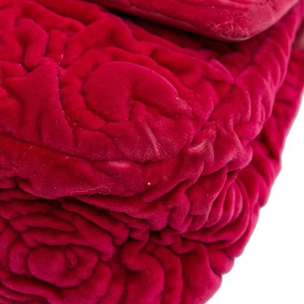 Pre-owned Chanel Mini Velvet Camellia Flap Red