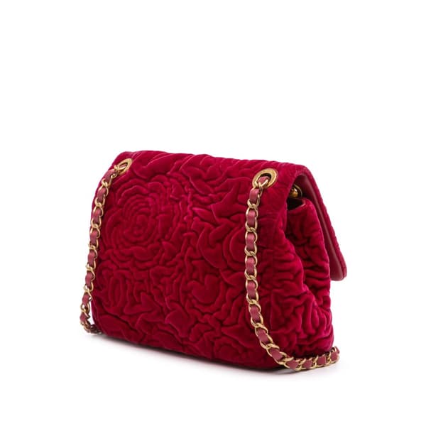Pre-owned Chanel Mini Velvet Camellia Flap Red